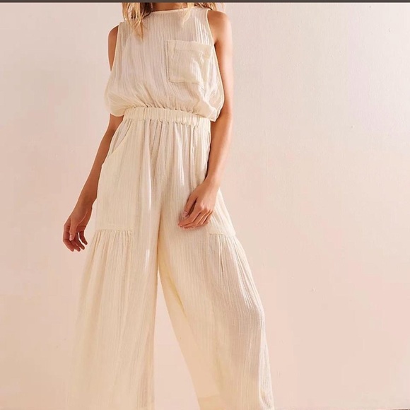 Free People Pants - Women’s Cream Wide-Leg Jumpsuit